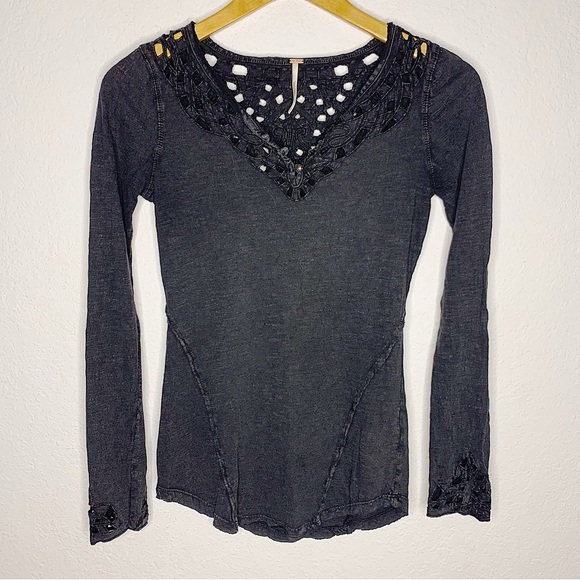 Free People Tops - Free People Faded Black Distressed Long Sleeve Tee Size XS $90